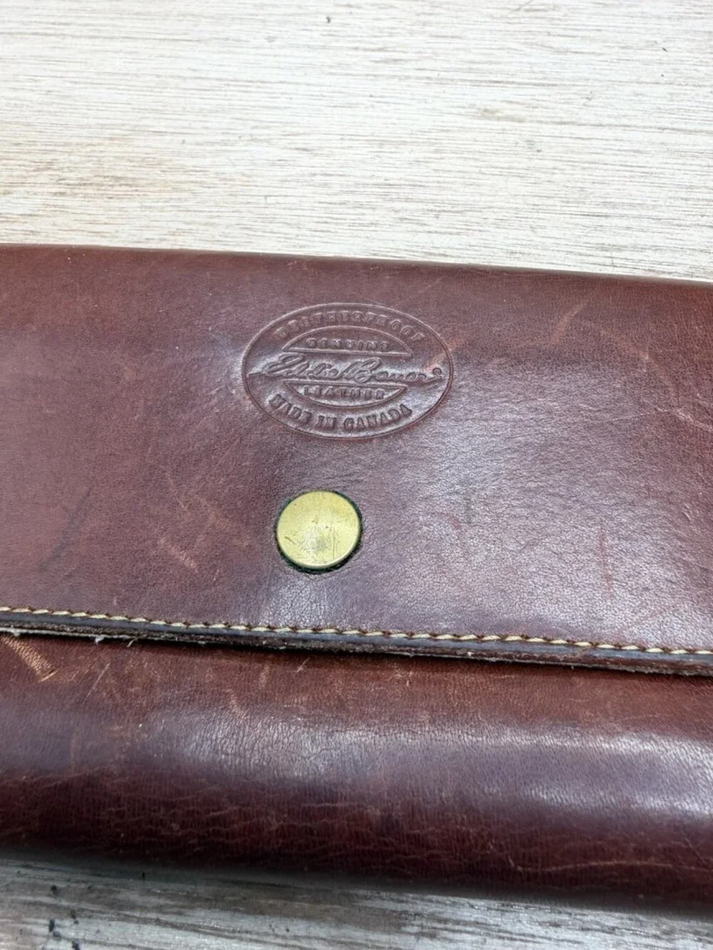 Vintage Eddie Bauer Leather Tri Fold Checkbook Wallet